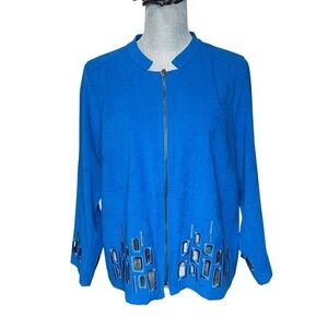 Bob Mackie Blue SAPPHIRE Moleskin Funky MOD Cut-Out 3/4 Rich Jacket size L
